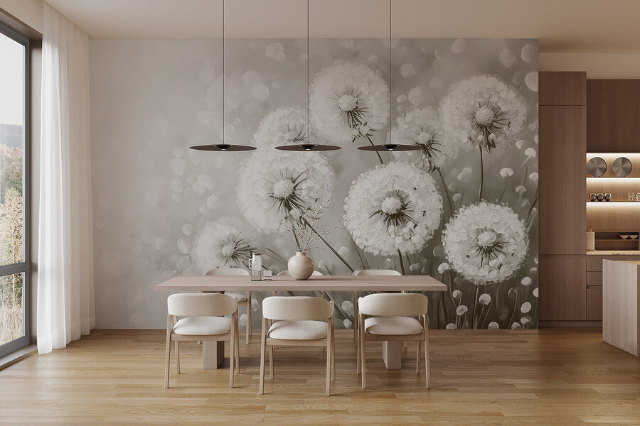 Groupe de pissenlits aux fleurs blanches