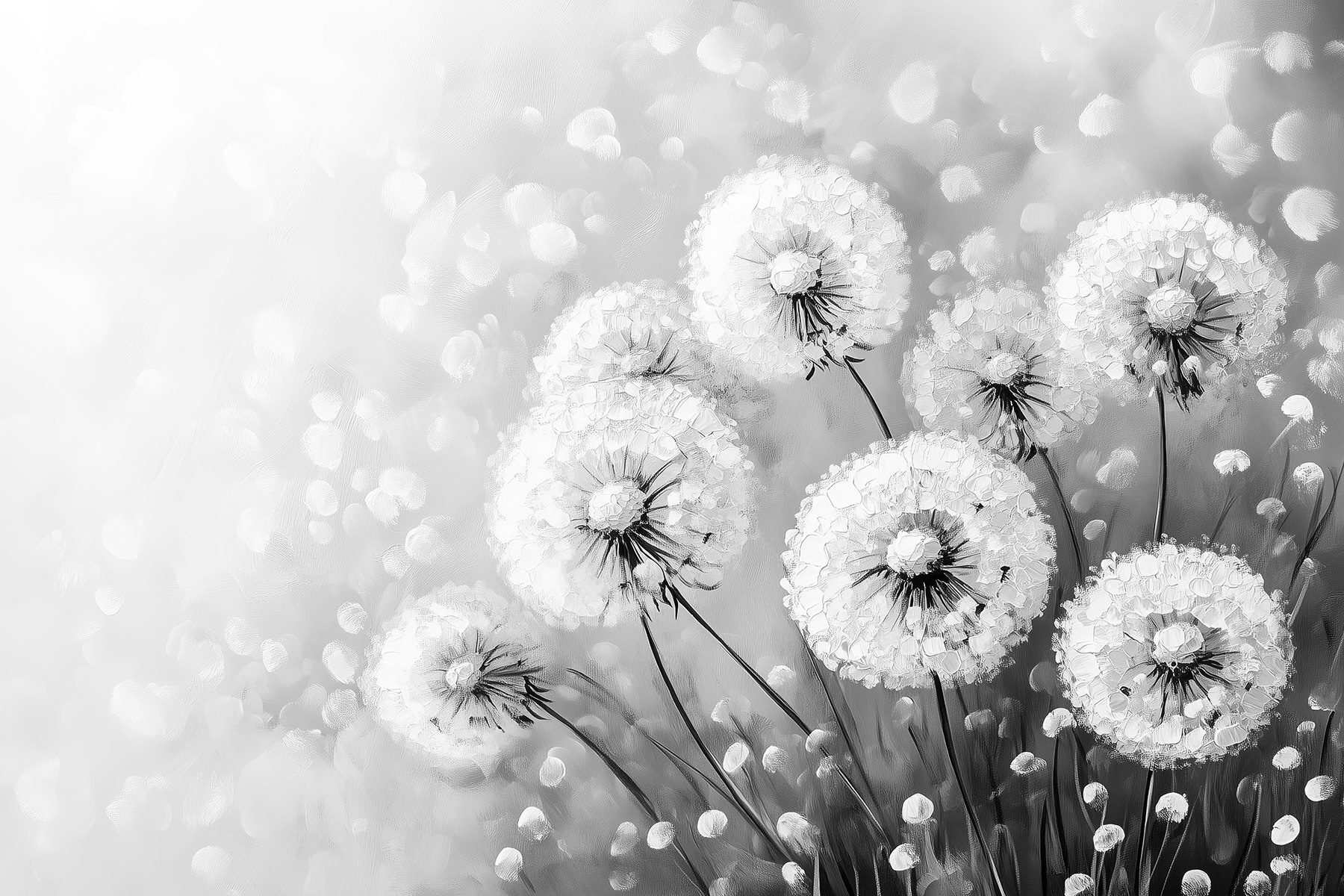 Group of dandelions in black and white Group of dandelions in black and white