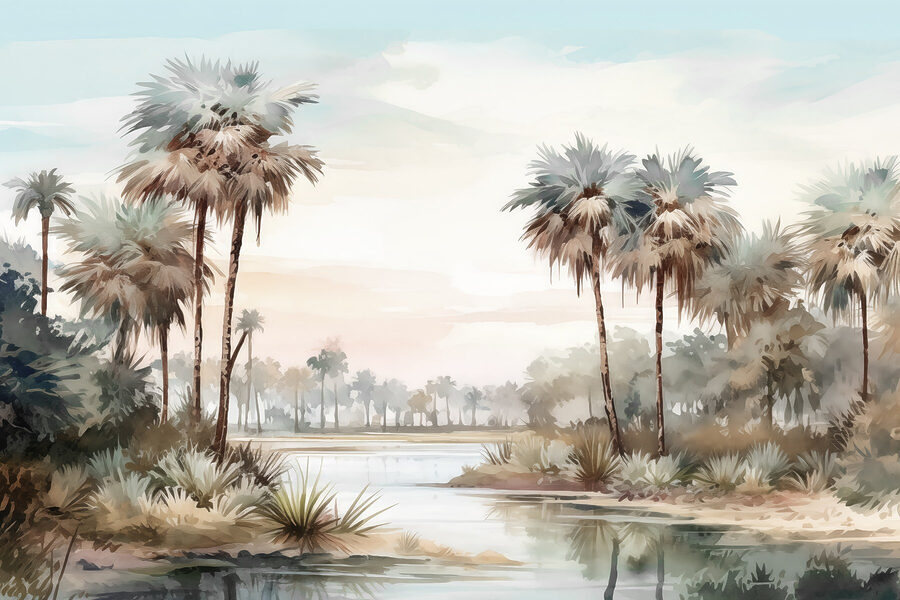 Eau et palmiers au bord d'une rivière