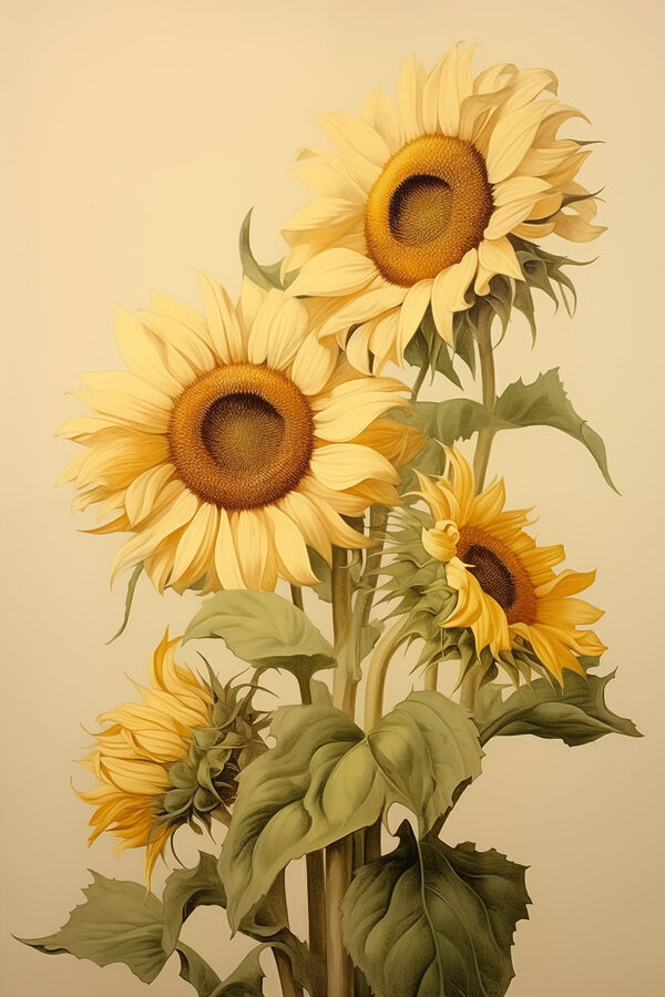 Painting of sunflowers on a white background Painting of sunflowers on a white background