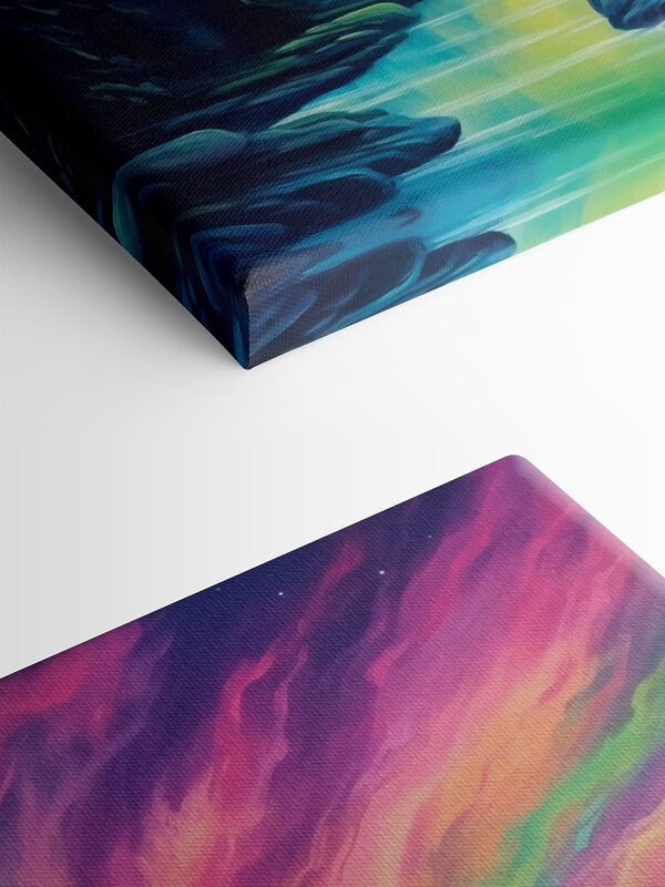 Peinture d'une rivière et de montagnes avec des arbres Peinture d'une rivière et de montagnes avec des arbres