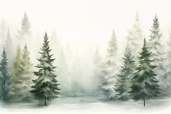 Aquarelle d'arbres dans une forêt Aquarelle d'arbres dans une forêt