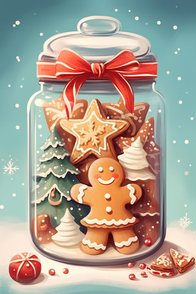 Jar of cookies with a red bow