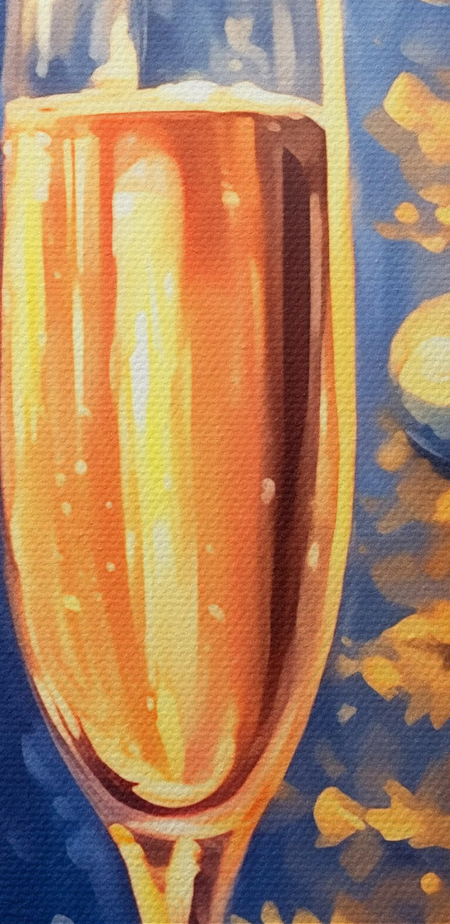 Peinture de deux coupes de champagne à côté d'un arbre de Noël