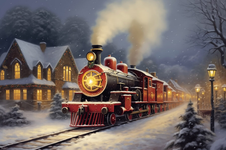 Train sur les rails dans la neige