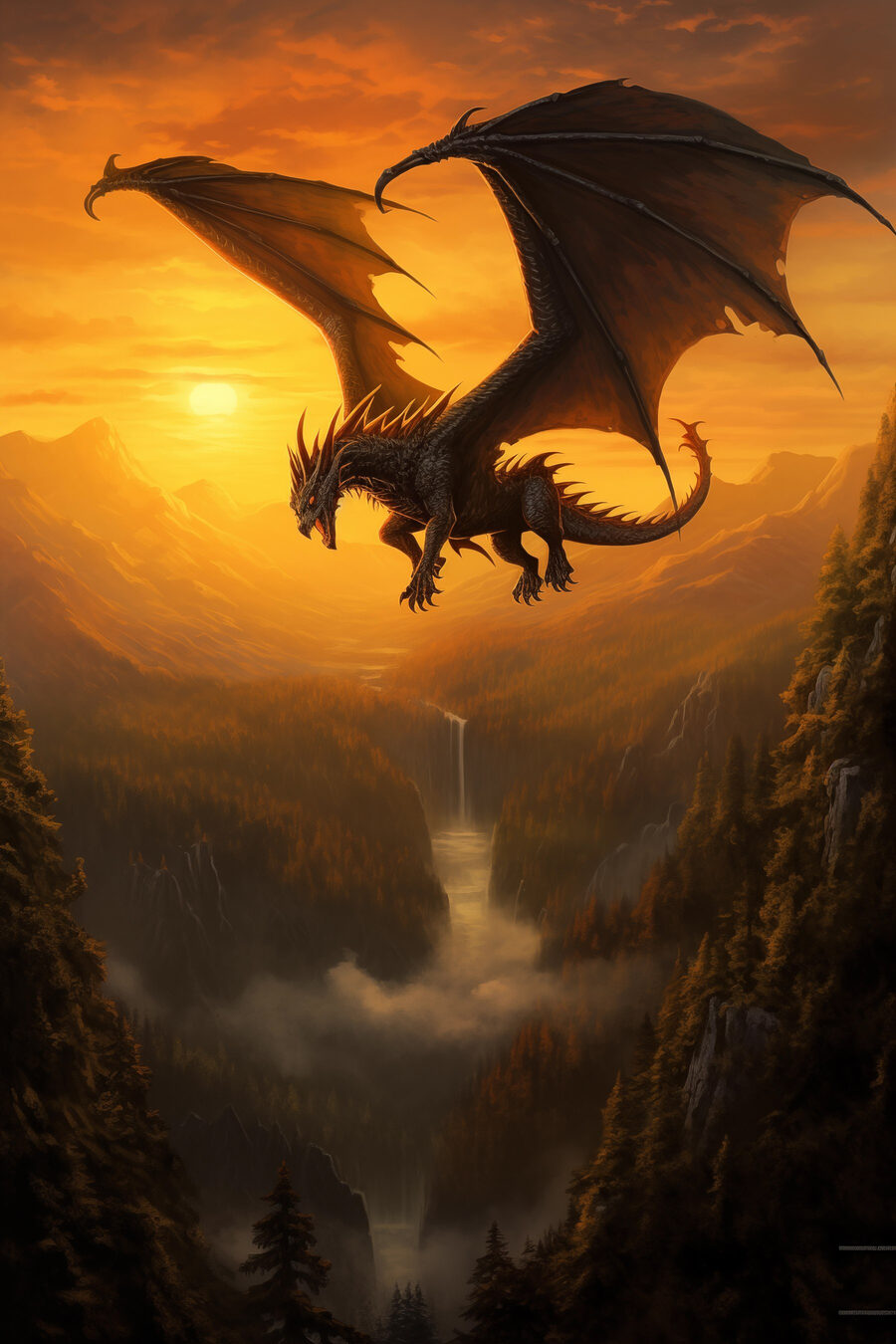 Dragon survolant une vallée Dragon survolant une vallée