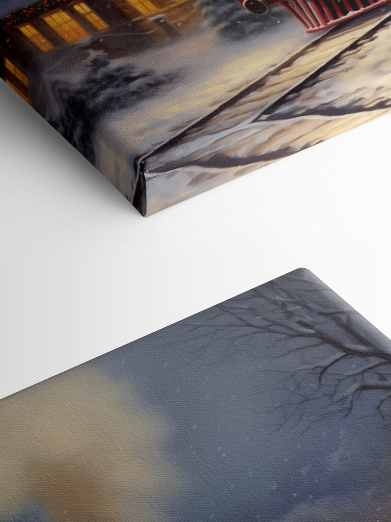 Train on the tracks in the snow