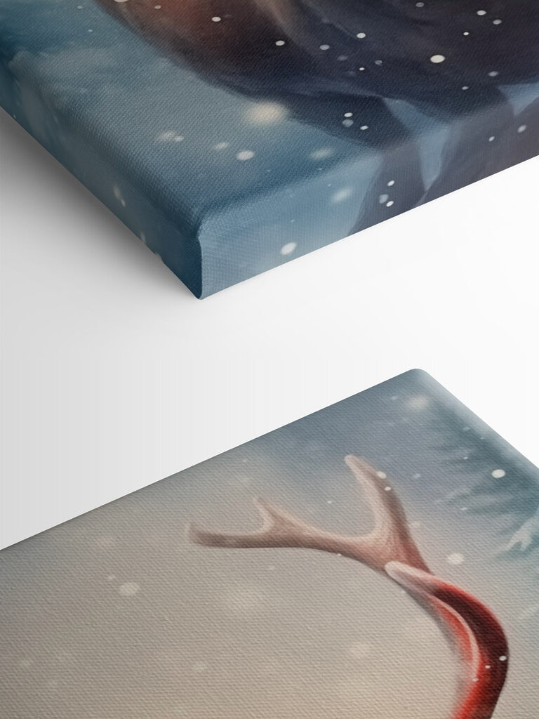 Deer with antlers in a snowy forest Deer with antlers in a snowy forest