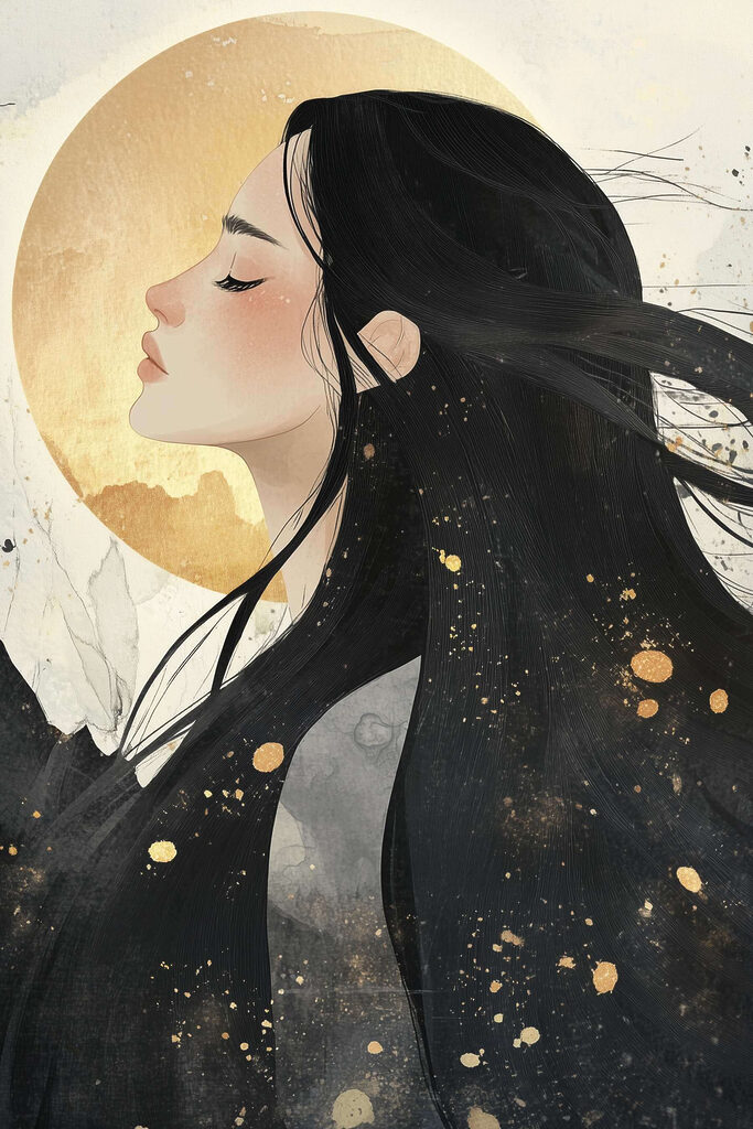Serene beauty against a soft backdrop