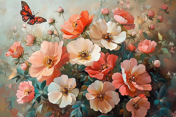 Papillon survolant un bouquet de fleurs Papillon survolant un bouquet de fleurs