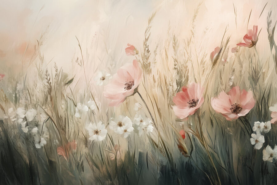 Peinture de fleurs dans un champ