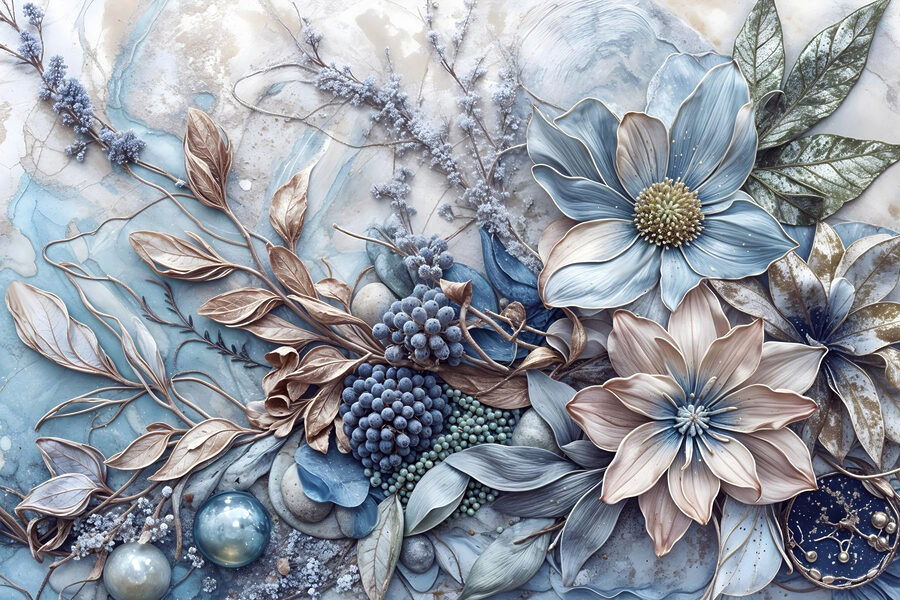 Arrangement floral dans des tons froids