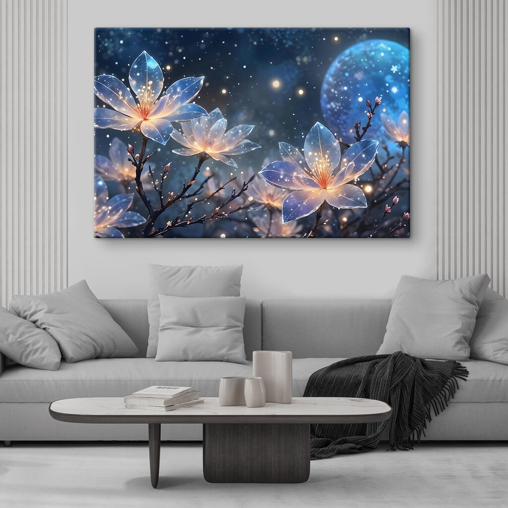 Group of flowers with glowing lights on them