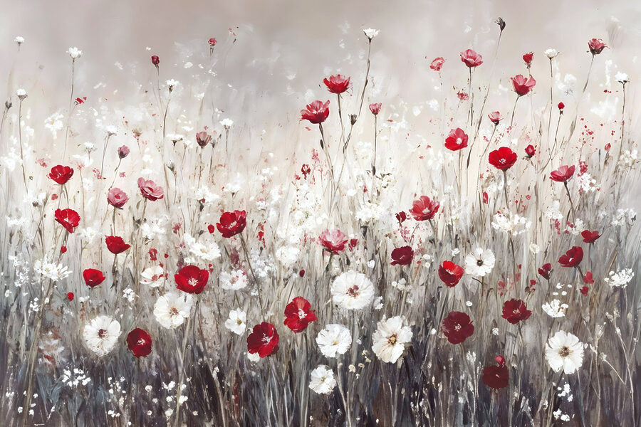 Peinture de fleurs rouges et blanches