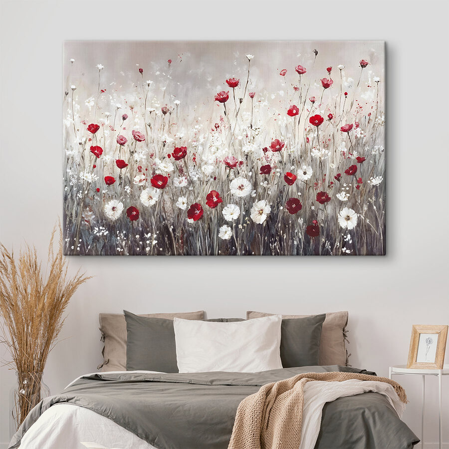 Peinture de fleurs rouges et blanches