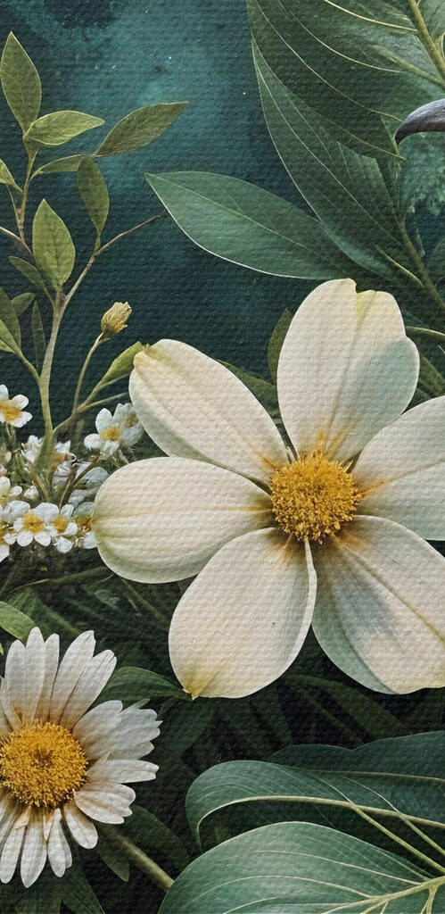 Birds on a branch with flowers