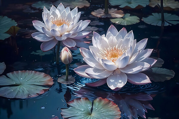 Groupe de fleurs blanches dans un étang Groupe de fleurs blanches dans un étang
