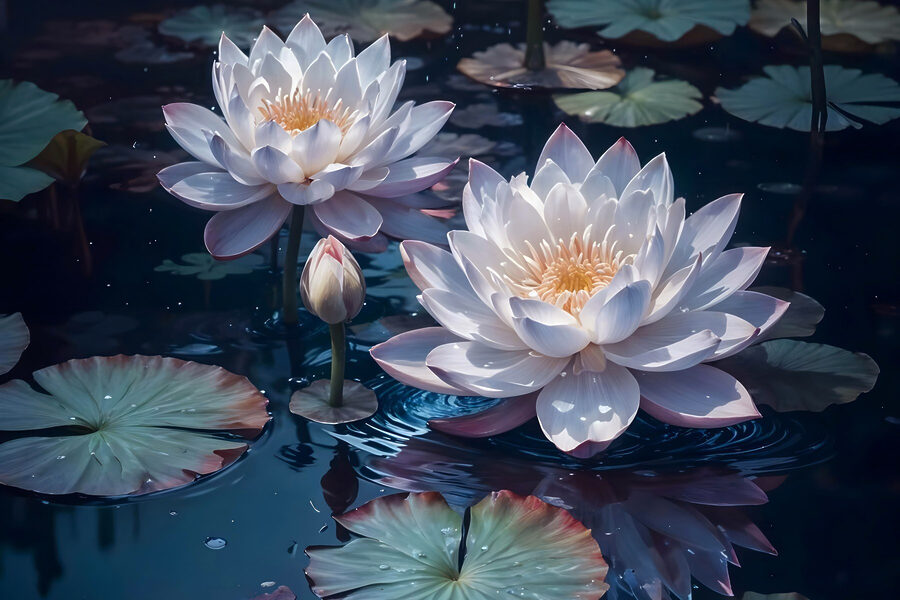 Groupe de fleurs blanches dans un étang Groupe de fleurs blanches dans un étang