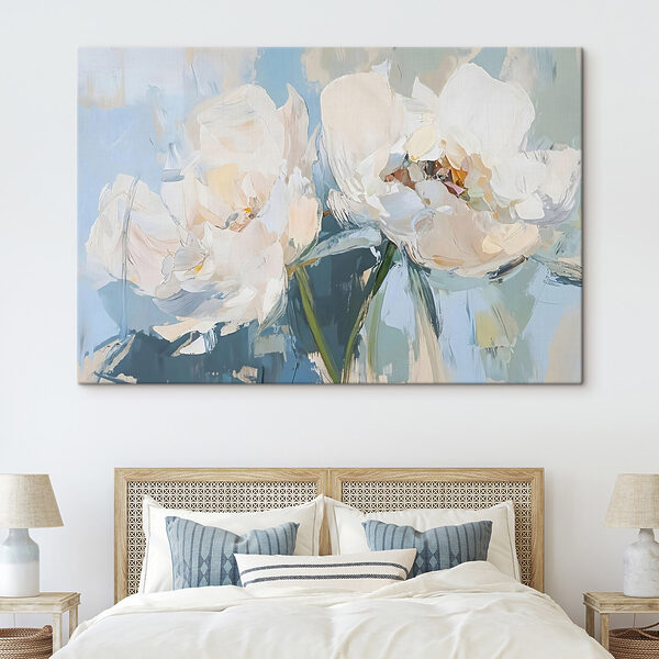 Peinture de fleurs sur fond bleu Peinture de fleurs sur fond bleu