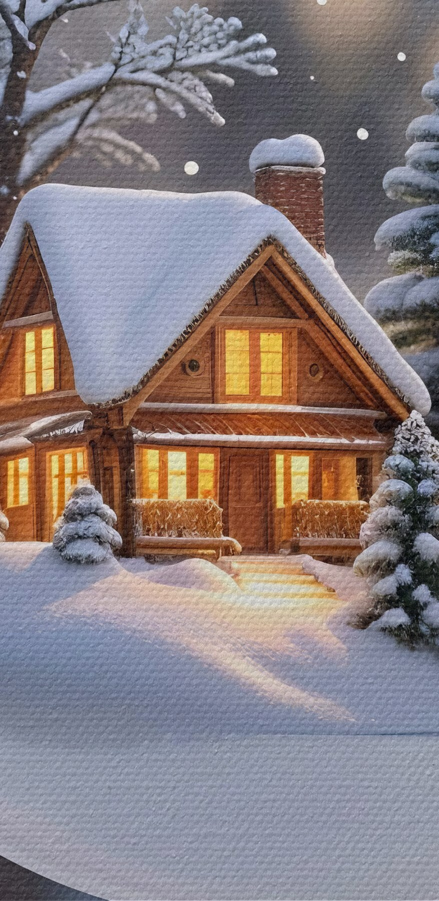 Boule de verre avec une maison et des arbres à l'intérieur