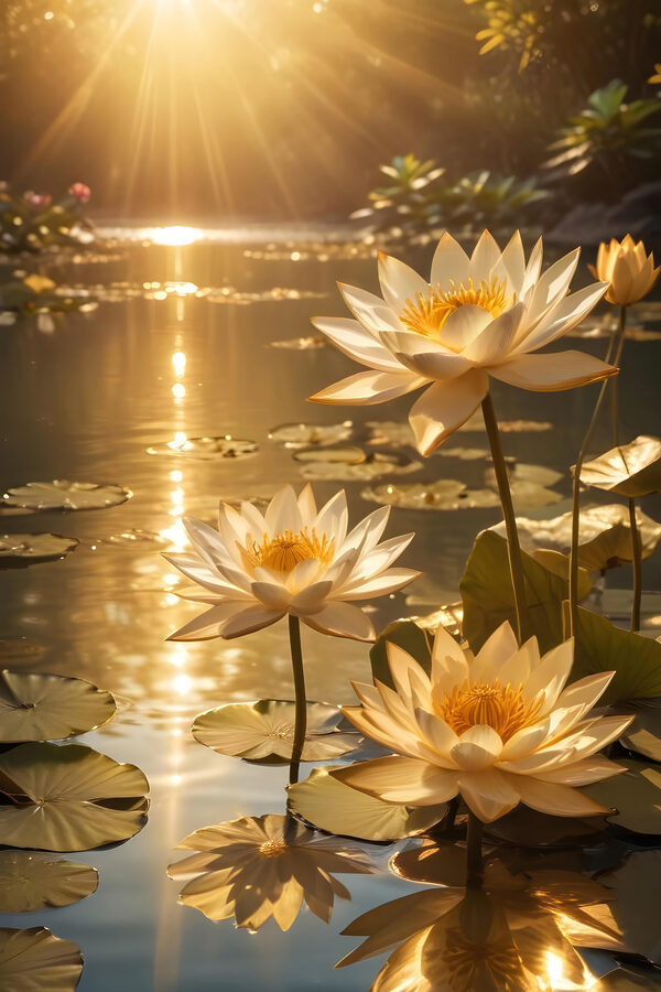 Groupe de fleurs blanches dans un étang Groupe de fleurs blanches dans un étang