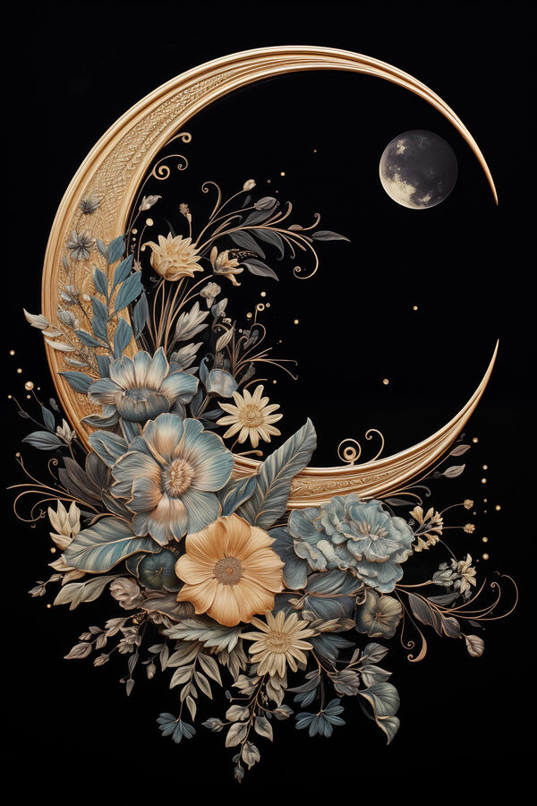 Lune avec fleurs et feuilles Lune avec fleurs et feuilles