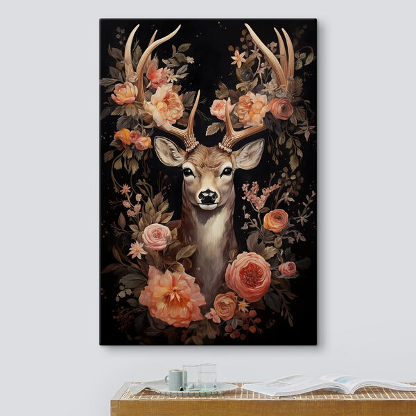 Peinture d'un cerf entouré de fleurs Peinture d'un cerf entouré de fleurs