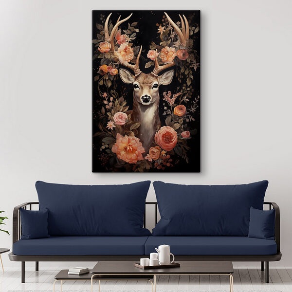 Peinture d'un cerf entouré de fleurs Peinture d'un cerf entouré de fleurs