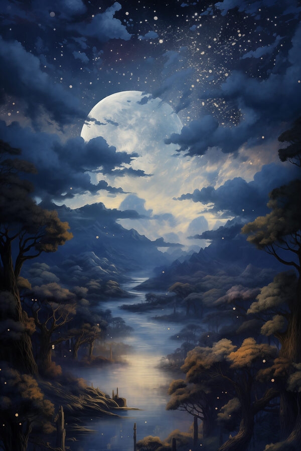 Lune au-dessus d'une rivière Lune au-dessus d'une rivière
