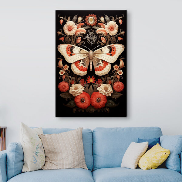 Papillon et fleurs sur fond noir Papillon et fleurs sur fond noir