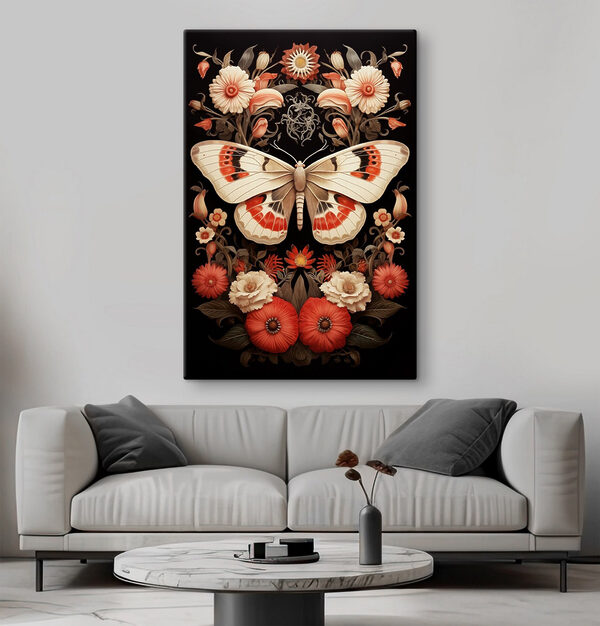 Papillon et fleurs sur fond noir Papillon et fleurs sur fond noir