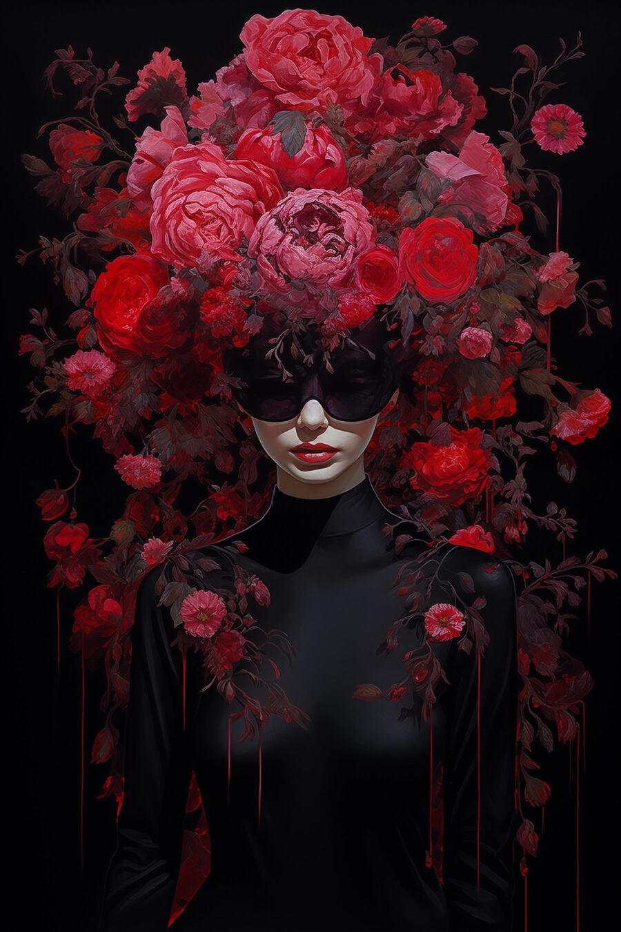 Femme portant un masque avec des fleurs sur la tête