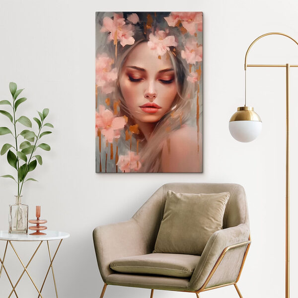 Peinture d'une femme avec des fleurs dans les cheveux Peinture d'une femme avec des fleurs dans les cheveux