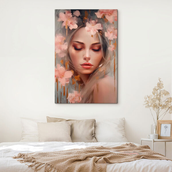 Peinture d'une femme avec des fleurs dans les cheveux Peinture d'une femme avec des fleurs dans les cheveux