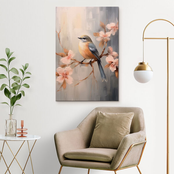 Oiseau sur une branche avec des fleurs Oiseau sur une branche avec des fleurs