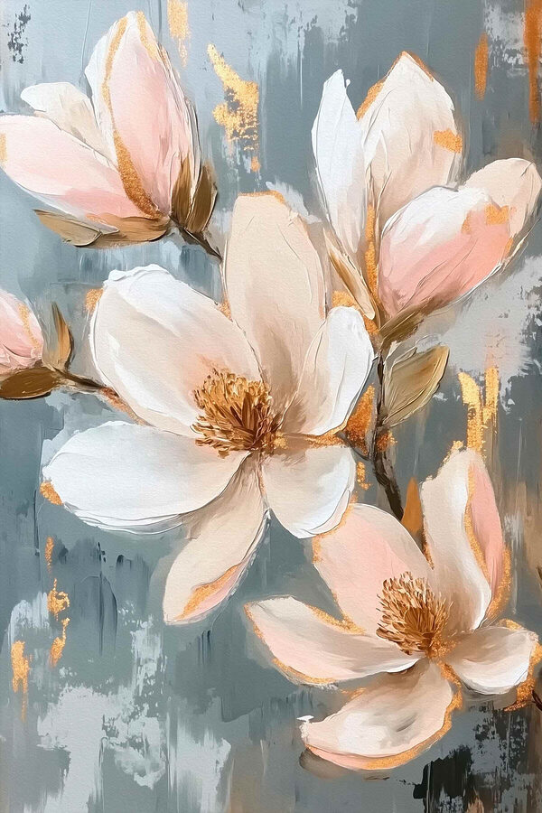 Peinture de fleurs sur fond bleu Peinture de fleurs sur fond bleu