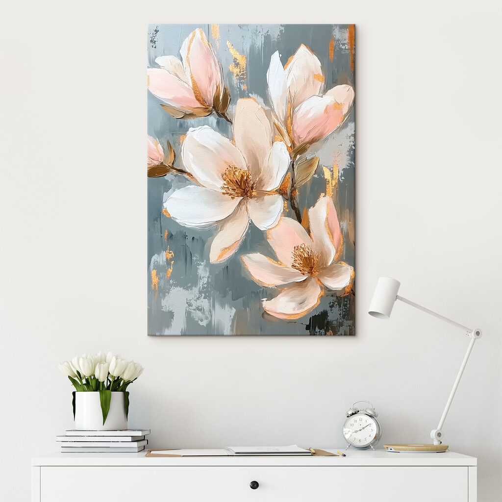 Painting of flowers on a blue background