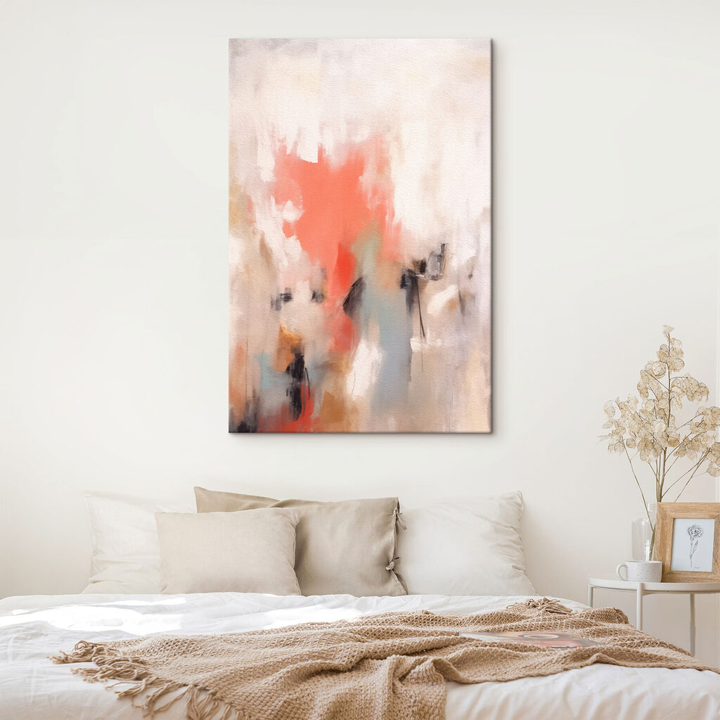 Painting of a person with a pink and grey background