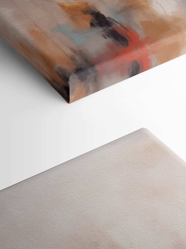 Painting of a person with a pink and grey background