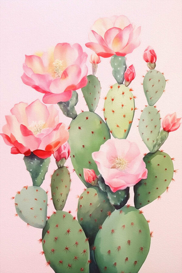 Peinture d'un cactus avec des fleurs Peinture d'un cactus avec des fleurs