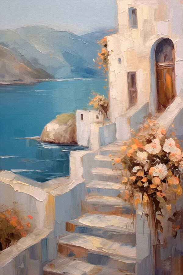 Peinture d'une maison avec des fleurs sur les escaliers Peinture d'une maison avec des fleurs sur les escaliers