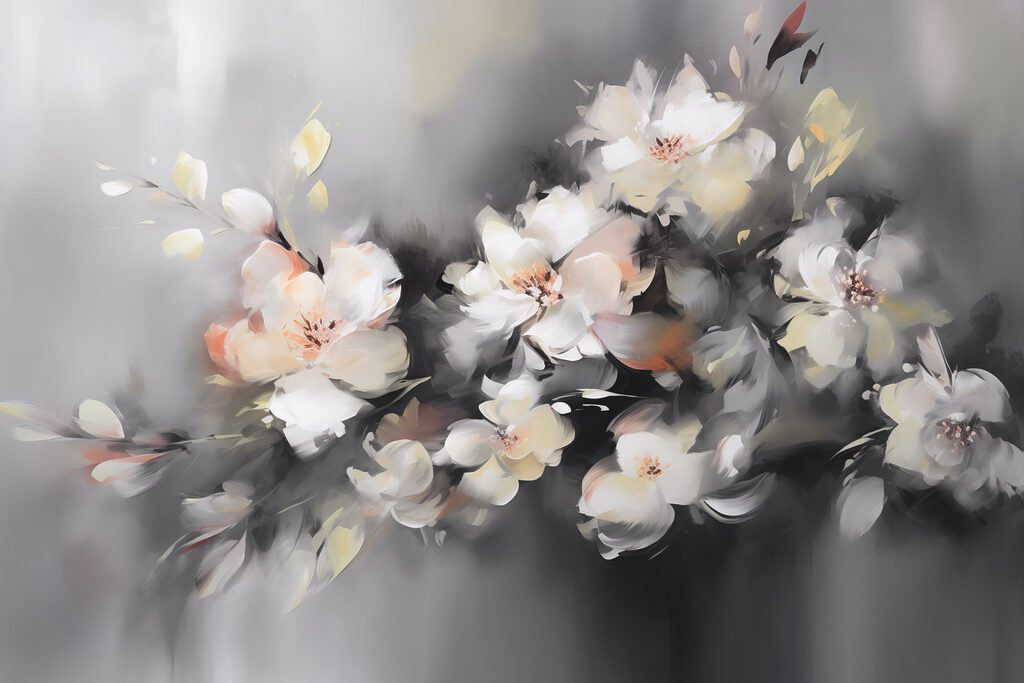 Painting of flowers on a grey background Painting of flowers on a grey background