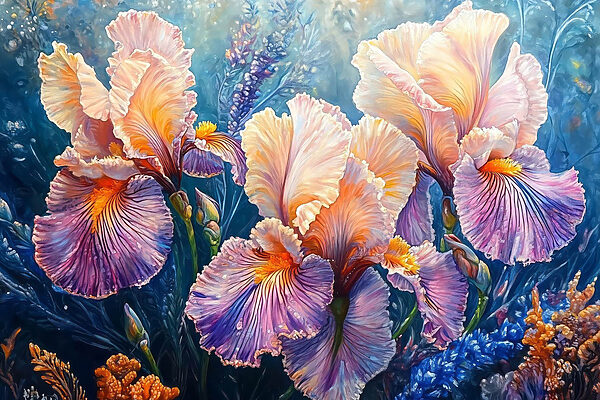 Peinture de fleurs aux pétales jaunes et violets Peinture de fleurs aux pétales jaunes et violets