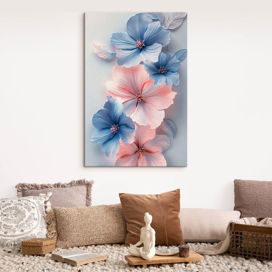 Groupe de fleurs bleues et roses