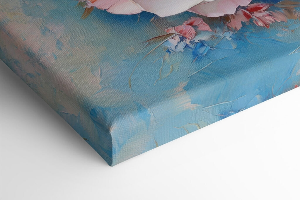 Painting of flowers on a blue surface