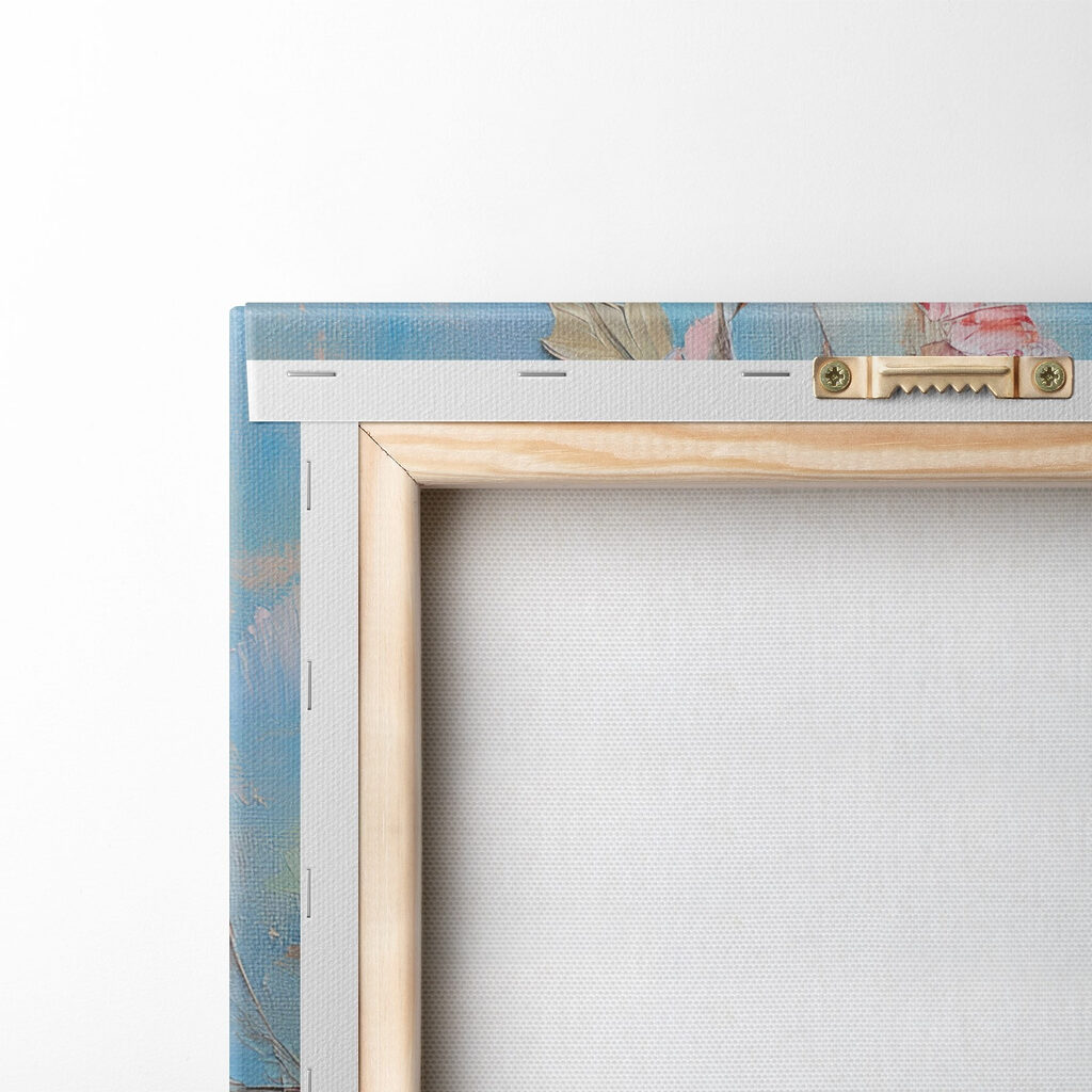 Painting of flowers on a blue surface