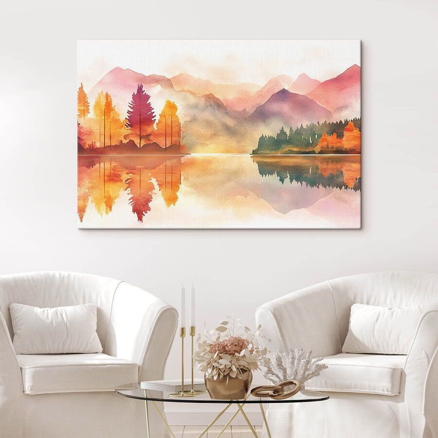 Aquarelle d'un lac avec des arbres et des montagnes en arrière-plan Aquarelle d'un lac avec des arbres et des montagnes en arrière-plan