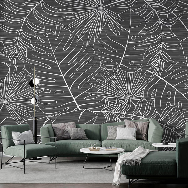 Motif de feuilles sur fond gris Motif de feuilles sur fond gris