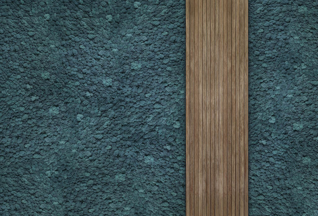 Planche de bois sur un tapis bleu Planche de bois sur un tapis bleu