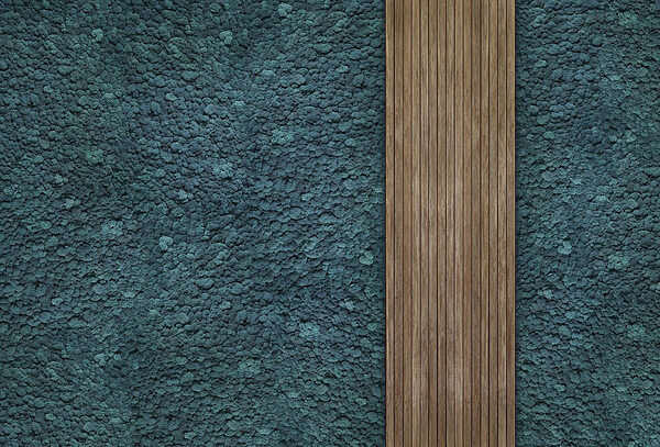 Planche de bois sur un tapis bleu Planche de bois sur un tapis bleu